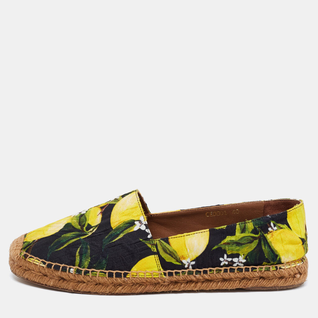 luxury-women-dolcegabbana-used-shoes-p694692-004-1 Dolce & Gabbana Multicolor Lemon Print Fabric Platform Espadrille Flats Size 40