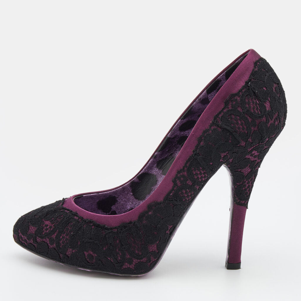 luxury-women-dolcegabbana-used-shoes-p713115-002 Dolce & Gabbana Purple/Black Lace And Satin Platform Pumps Size 39