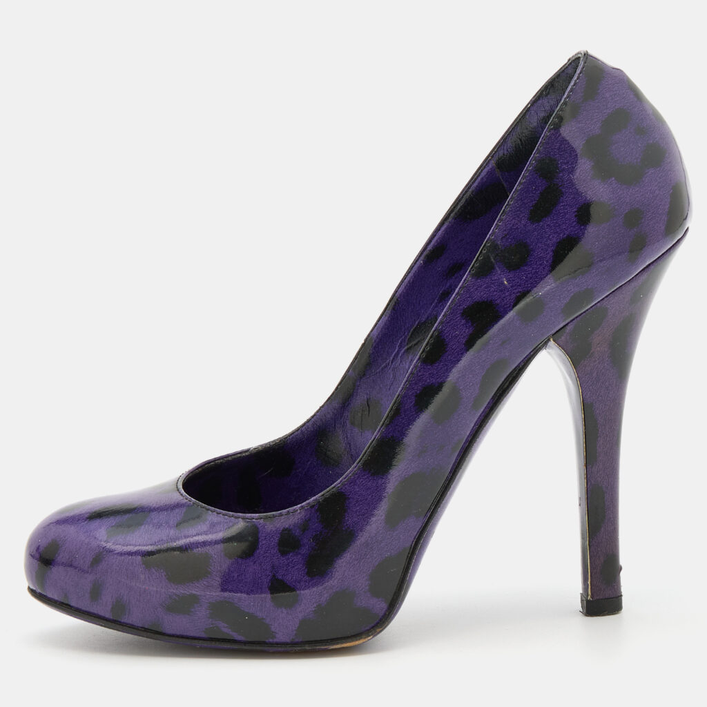 luxury-women-dolcegabbana-used-shoes-p723904-010 Dolce & Gabbana Purple/Black Leopard Print Patent Leather Platform Pumps Size 37