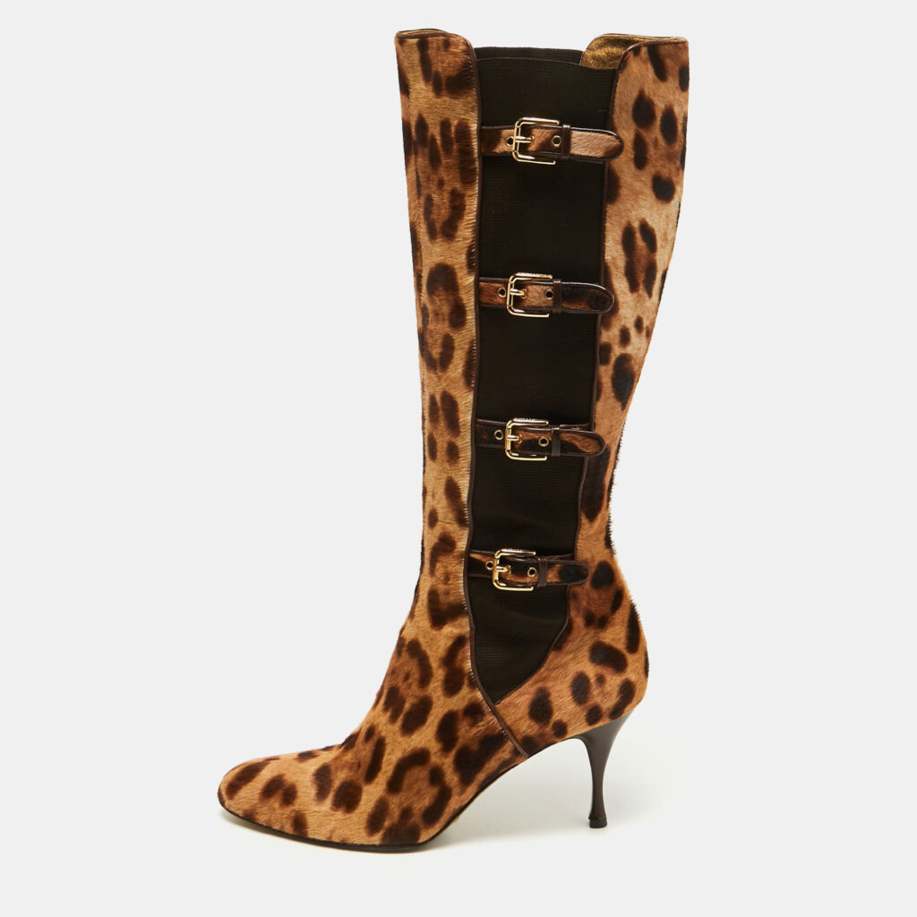 luxury-women-dolcegabbana-used-shoes-p769969-011 Dolce & Gabbana Brown/Brown Leopard Print Calf Hair Knee Length Boots Size 41