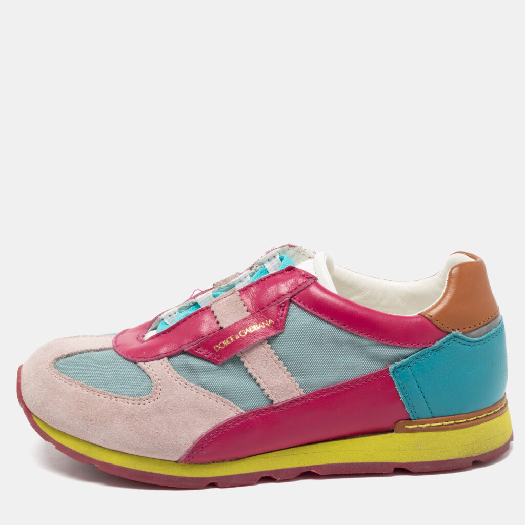 luxury-women-dolcegabbana-used-shoes-p770421-009 Dolce & Gabbana Multicolor Leather and Suede Low Top Sneakers Size 34