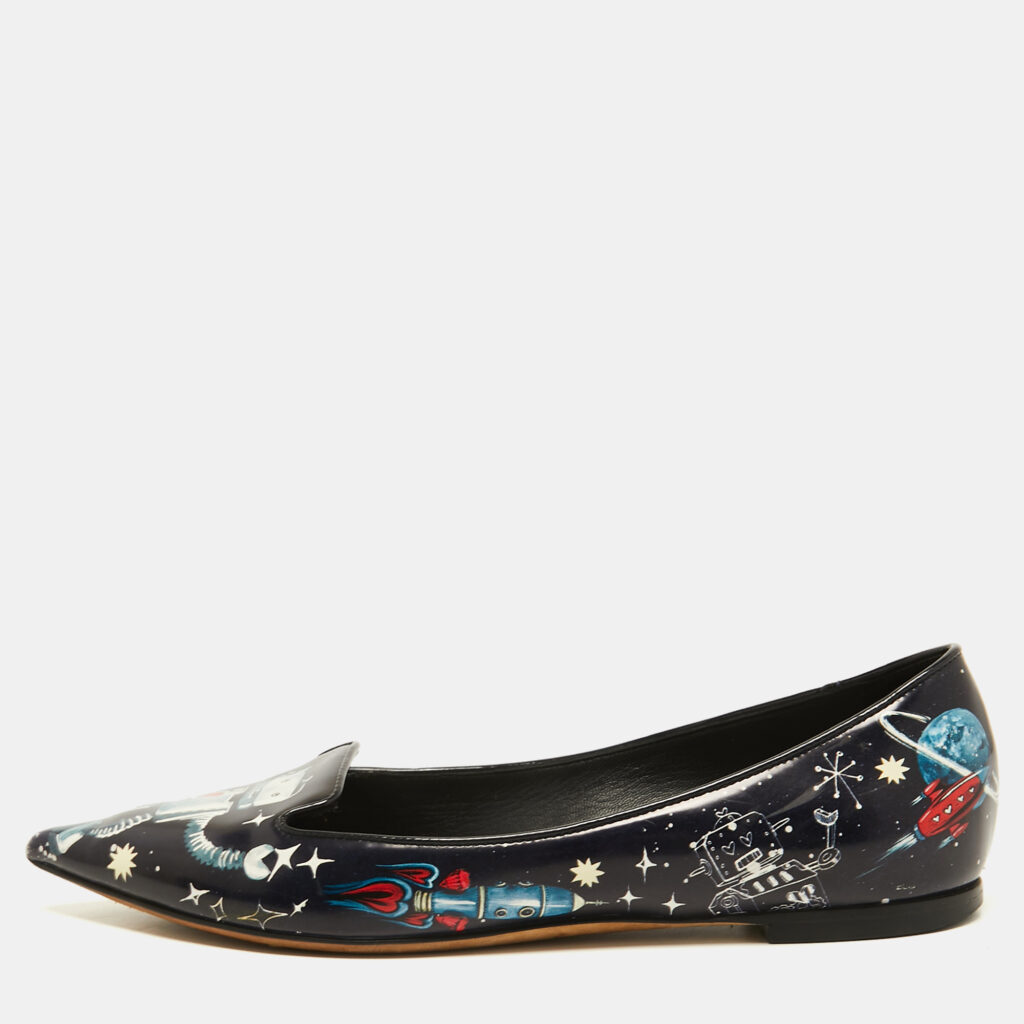luxury-women-dolcegabbana-used-shoes-p771861-006 Dolce & Gabbana Navy Blue Patent leather Galaxy Print Ballet Flats Size 35.5