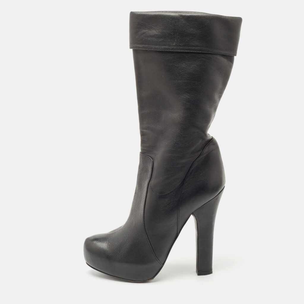 luxury-women-dolcegabbana-used-shoes-p793241-010 Dolce & Gabbana Black Leather Calf Length Boots Size 37.5