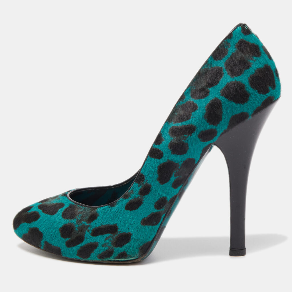 luxury-women-dolcegabbana-used-shoes-p851129-001 Dolce & Gabbana Green/Black Calf Hair Pointed Toe Pumps Size 38.5