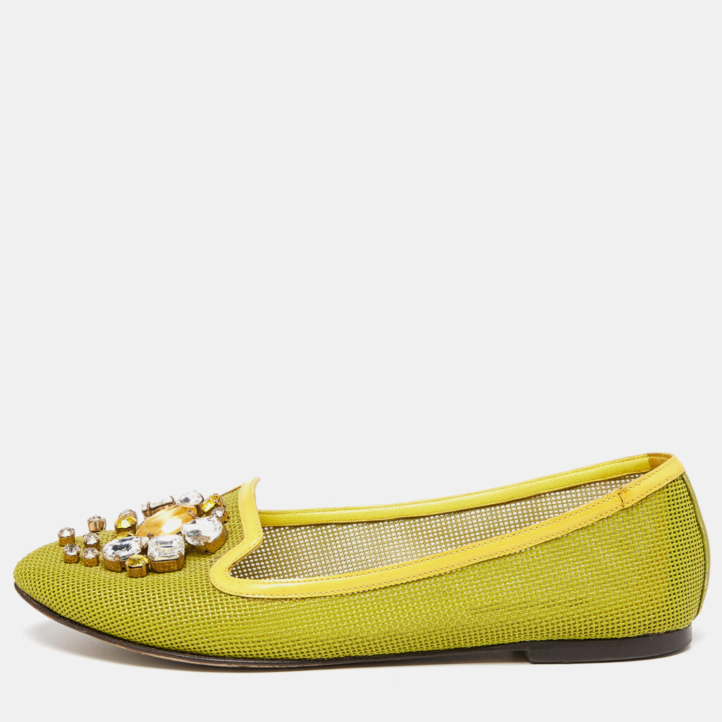 luxury-women-dolcegabbana-used-shoes-p908890-002 Dolce & Gabbana Mustard Mesh and Patent Leather Embellished Ballet Flats Size 37.5