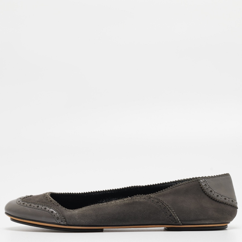 luxury-women-dolcegabbana-used-shoes-p914430-1703657524-009 Dolce & Gabbana Grey Leather and Suede Ballet Flats Size 40
