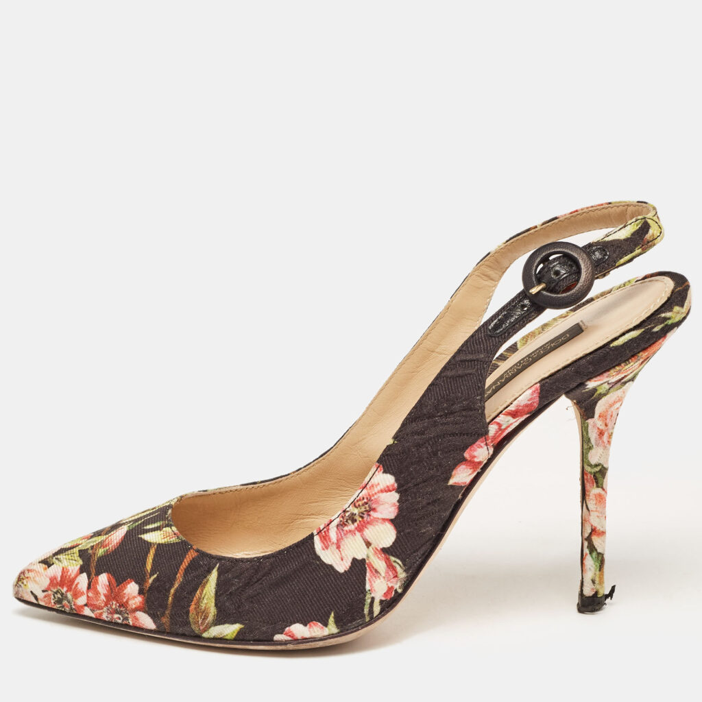 luxury-women-dolcegabbana-used-shoes-p917493-001 Dolce & Gabbana Multicolor Floral Print Brocade Slingback Pointed Toe Pumps Size 38