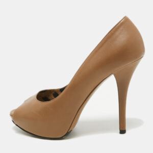 Dolce & Gabbana Light Brown Leather Peep Toe Platform Pumps Size 38.5