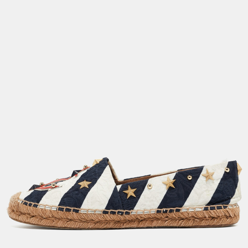 luxury-women-dolcegabbana-used-shoes-p933455-009 Dolce & Gabbana Blue/White Canvas Espadrille Flats Size 40