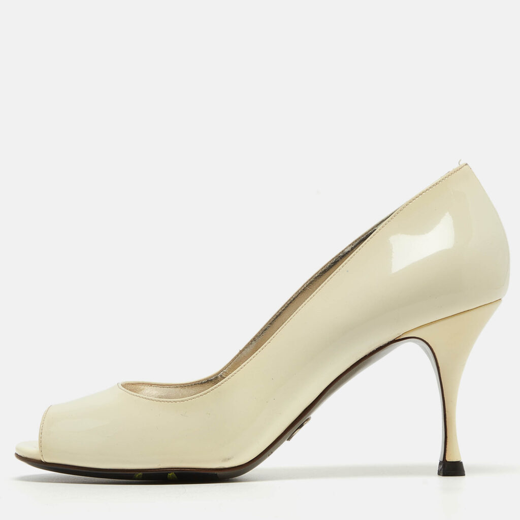luxury-women-dolcegabbana-used-shoes-p976976-010 Dolce & Gabbana Cream Patent Leather Open Toe Pumps Size 37.5