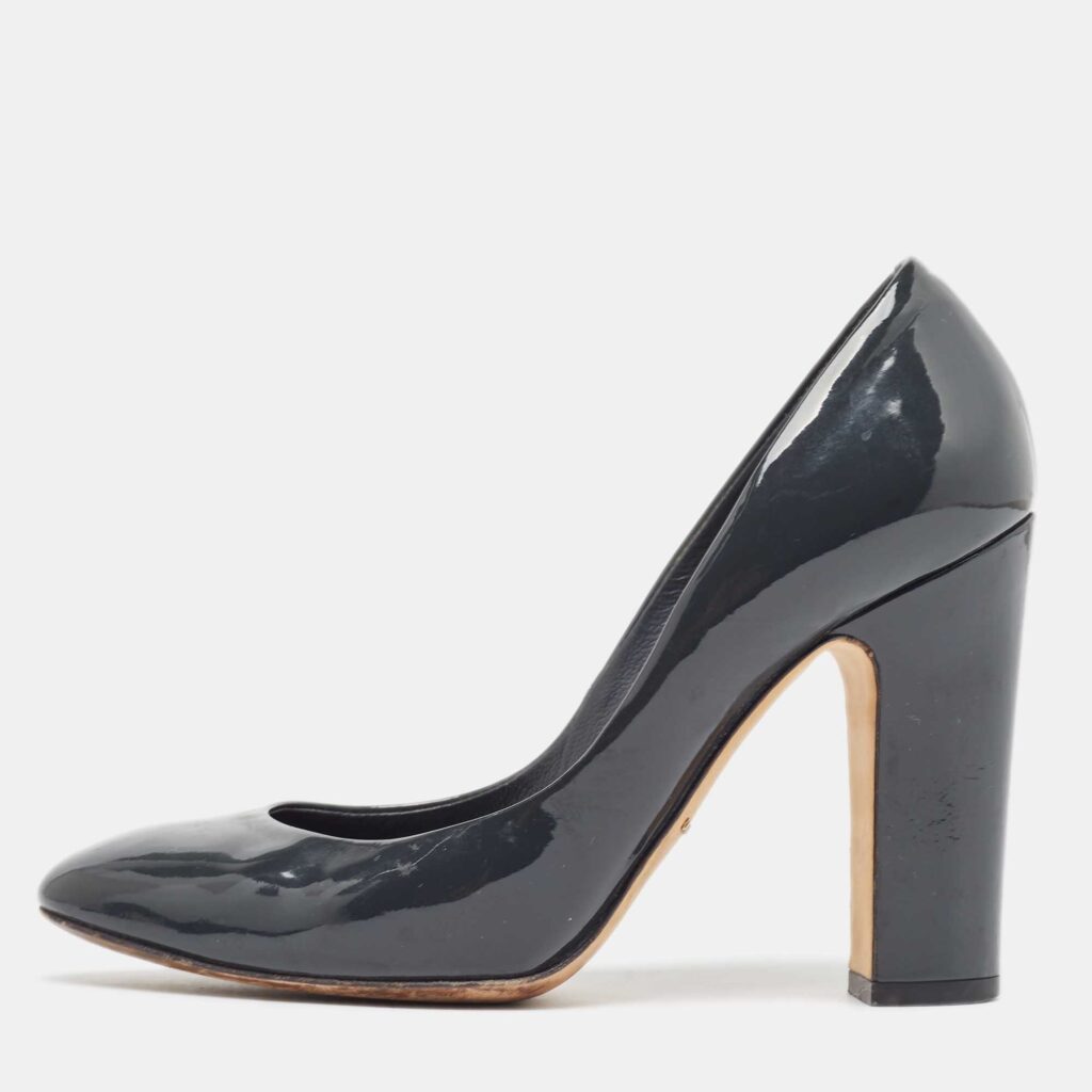 luxury-women-dolcegabbana-used-shoes-p977262-003 Dolce & Gabbana Dark Grey Patent Leather Round Toe Pumps Size 38.5