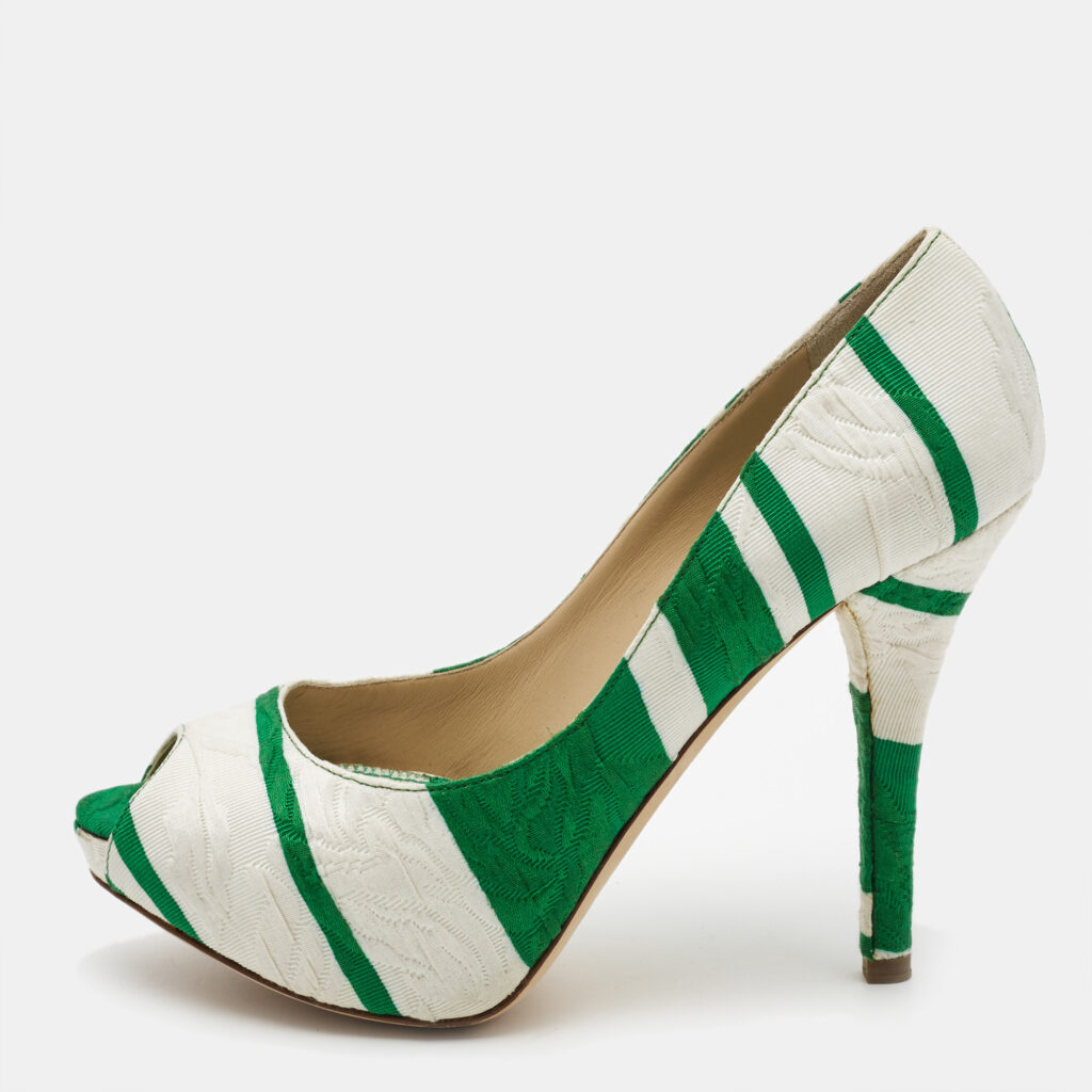 luxury-women-dolcegabbana-used-shoes-p981644-004 Dolce & Gabbana White/Green Canvas Peep Toe Pumps Size 37
