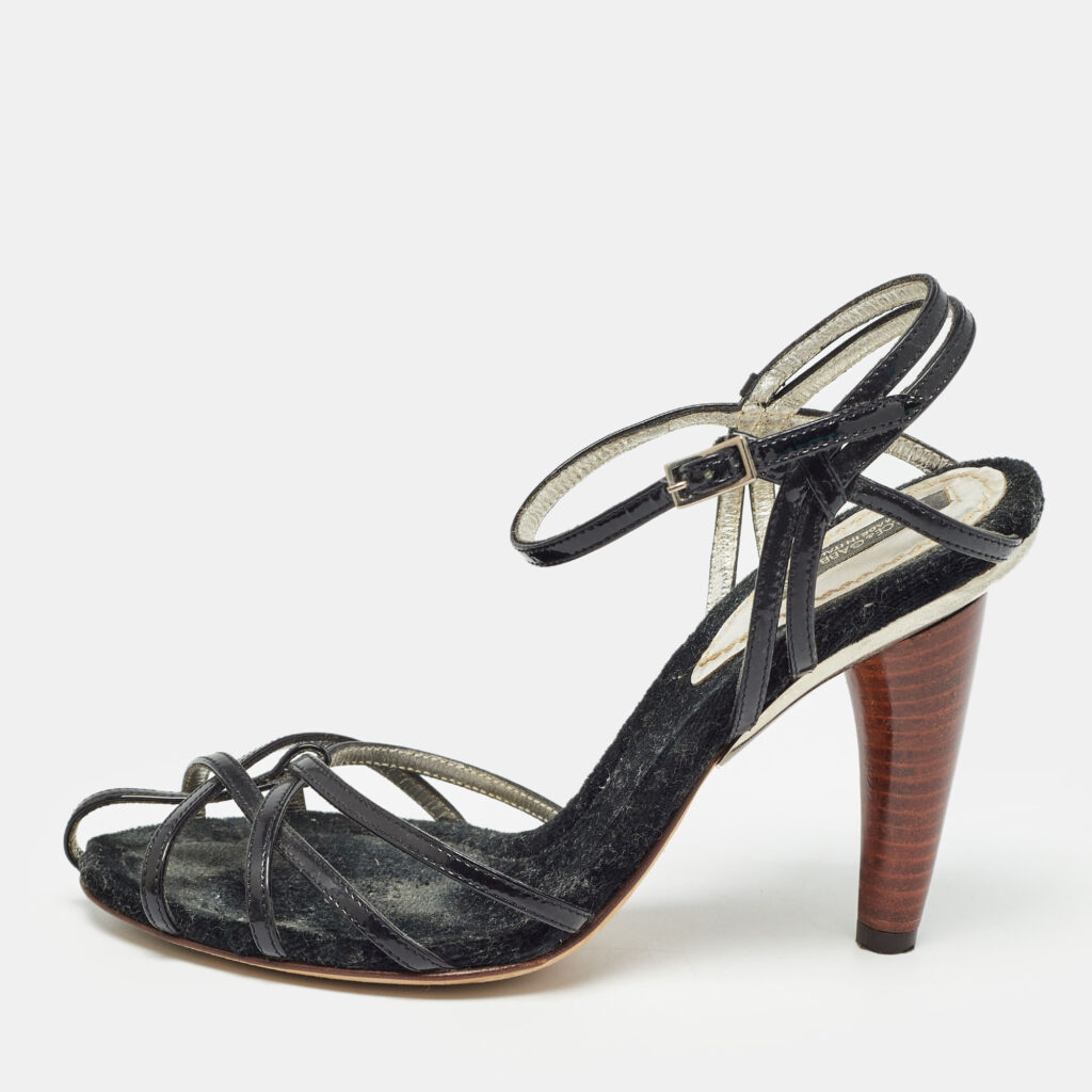 Dolce & Gabbana Black Patent Knotted Sandals Size 35