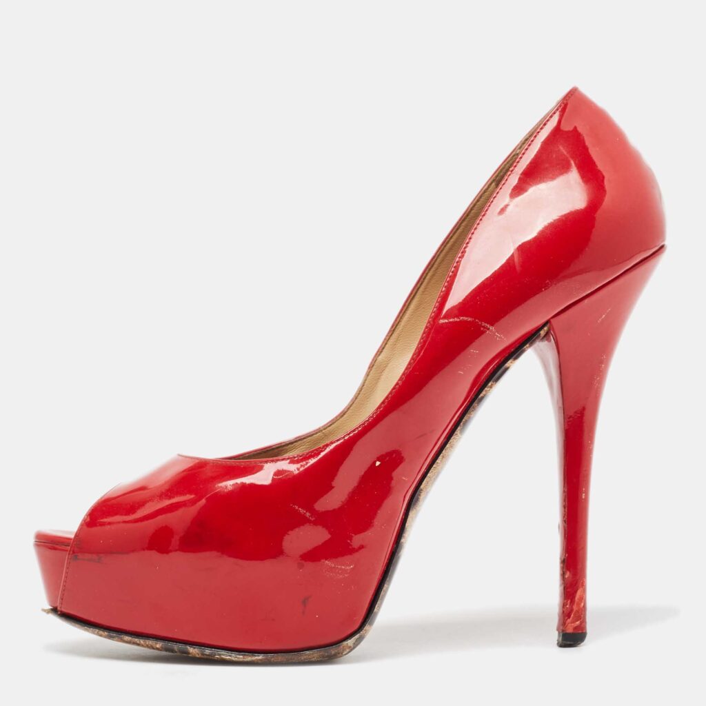 luxury-women-dolcegabbana-used-shoes-p994311-003 Dolce & Gabbana Red Patent Leather Peep Toe Platform Pumps Size 40