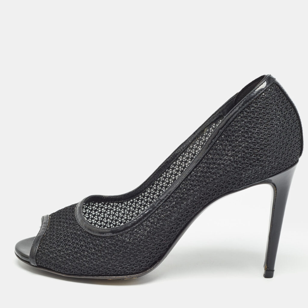 luxury-women-dolcegabbana-used-shoes-p998272-001 Dolce & Gabbana Black Mesh And Leather Trims Peep Toe Pumps Size 39