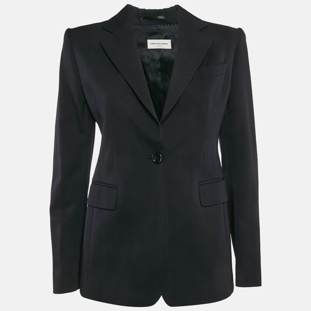 luxury-women-dries-van-noten-used-clothes-p1105326-001 Dries van Noten Navy Blue Wool Single Breasted Blazer S