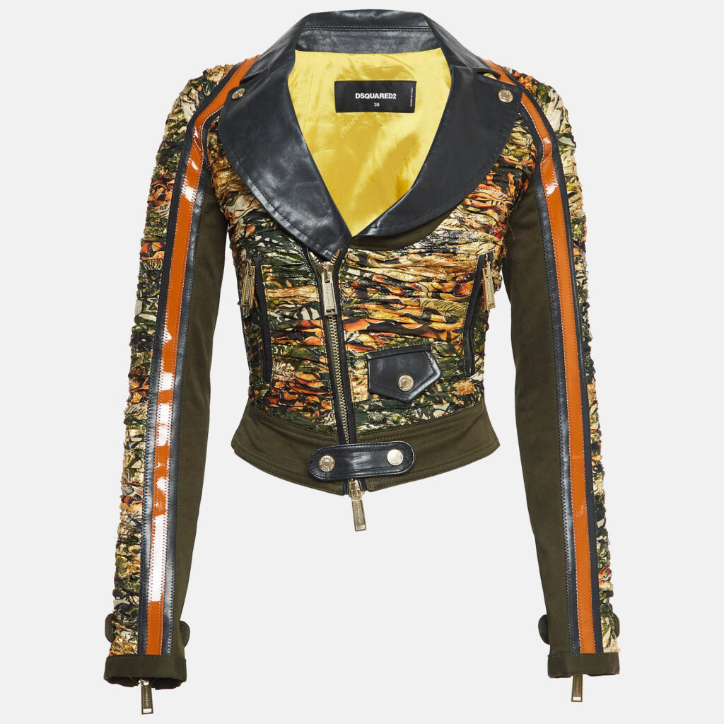 luxury-women-dsquared2-new-clothes-p1041168-001 Dsquared2 Green Gabardine and Printed Crepe Zip-Up Jacket S