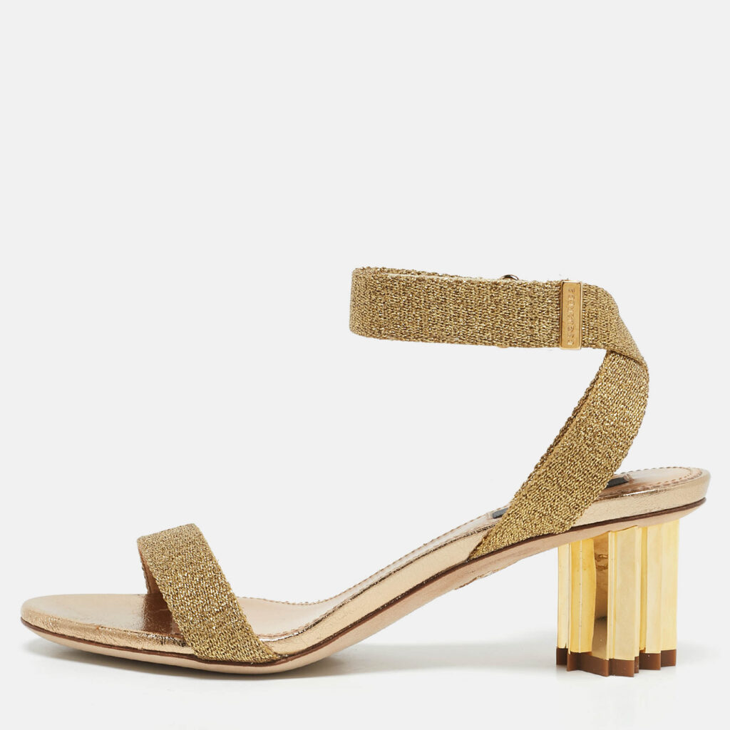 luxury-women-dsquared2-new-shoes-p1130040-010 Dsquared2 Gold Lurex Fabric Ankle Strap Sandals Size 36