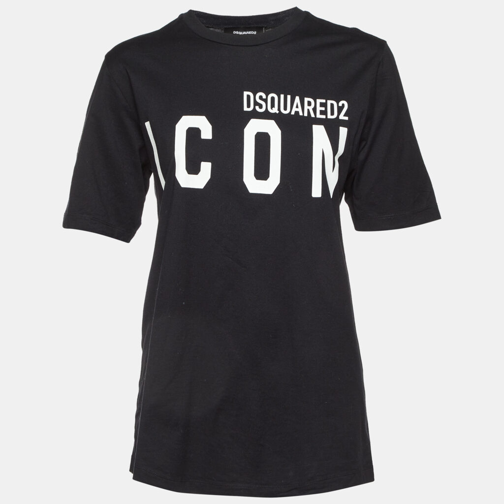 Dsquared2 Black Logo Printed ICON Cotton Regular Fit T-Shirt L