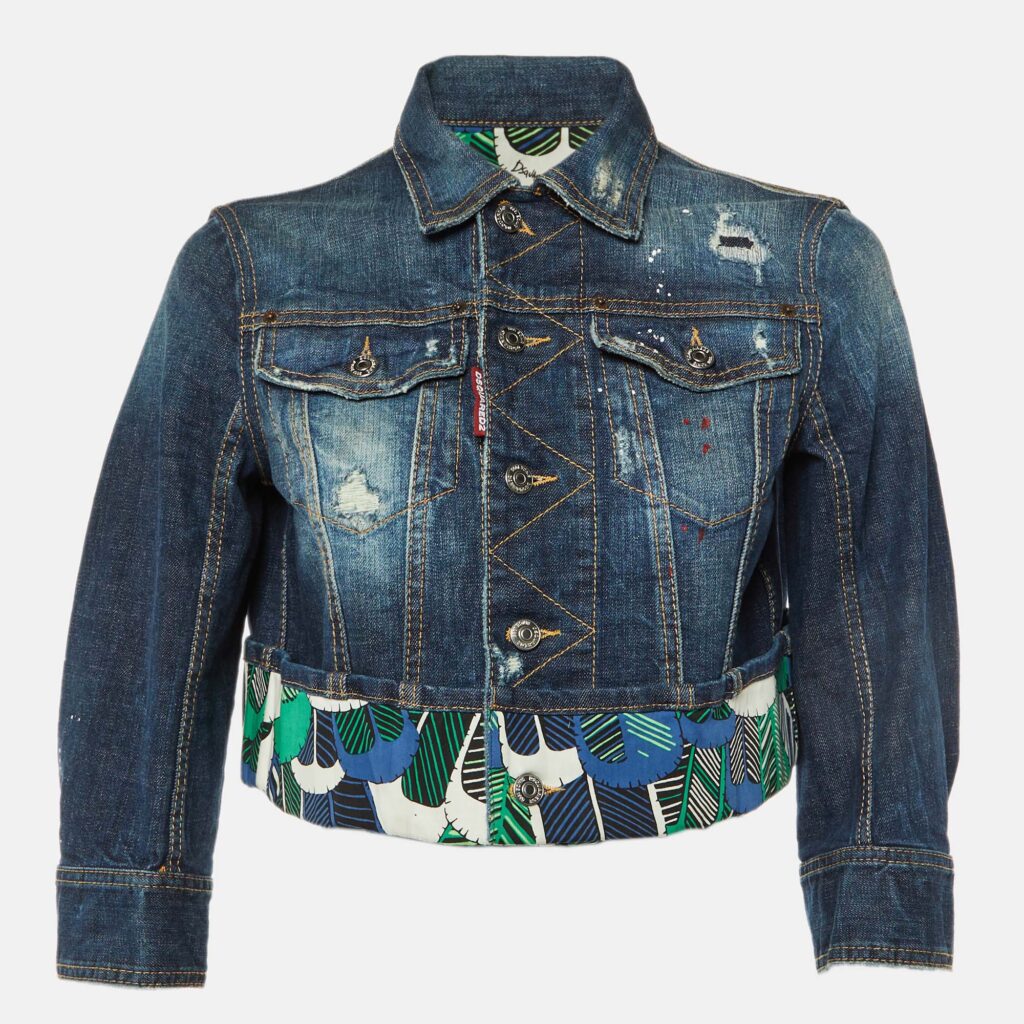 luxury-women-dsquared2-used-clothes-p1117151-001 DSquared2 Blue Distressed Denim Cropped Jacket M