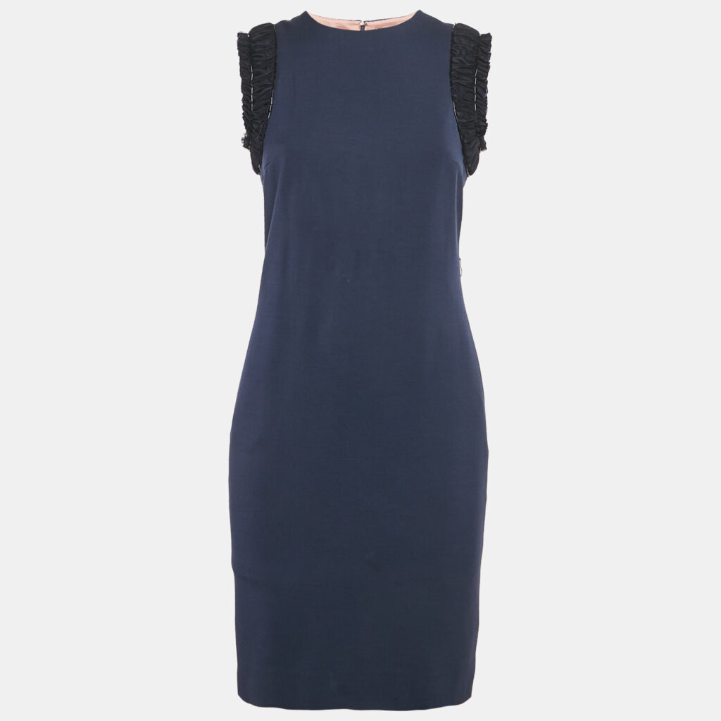 luxury-women-dsquared2-used-clothes-p1123966-005 Dsquared2 Navy Blue Wool Blend Embellished Sleeve Sheath Dress M