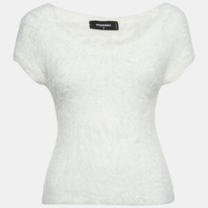 Dsquared2 White Textured Knit Crewneck Top M