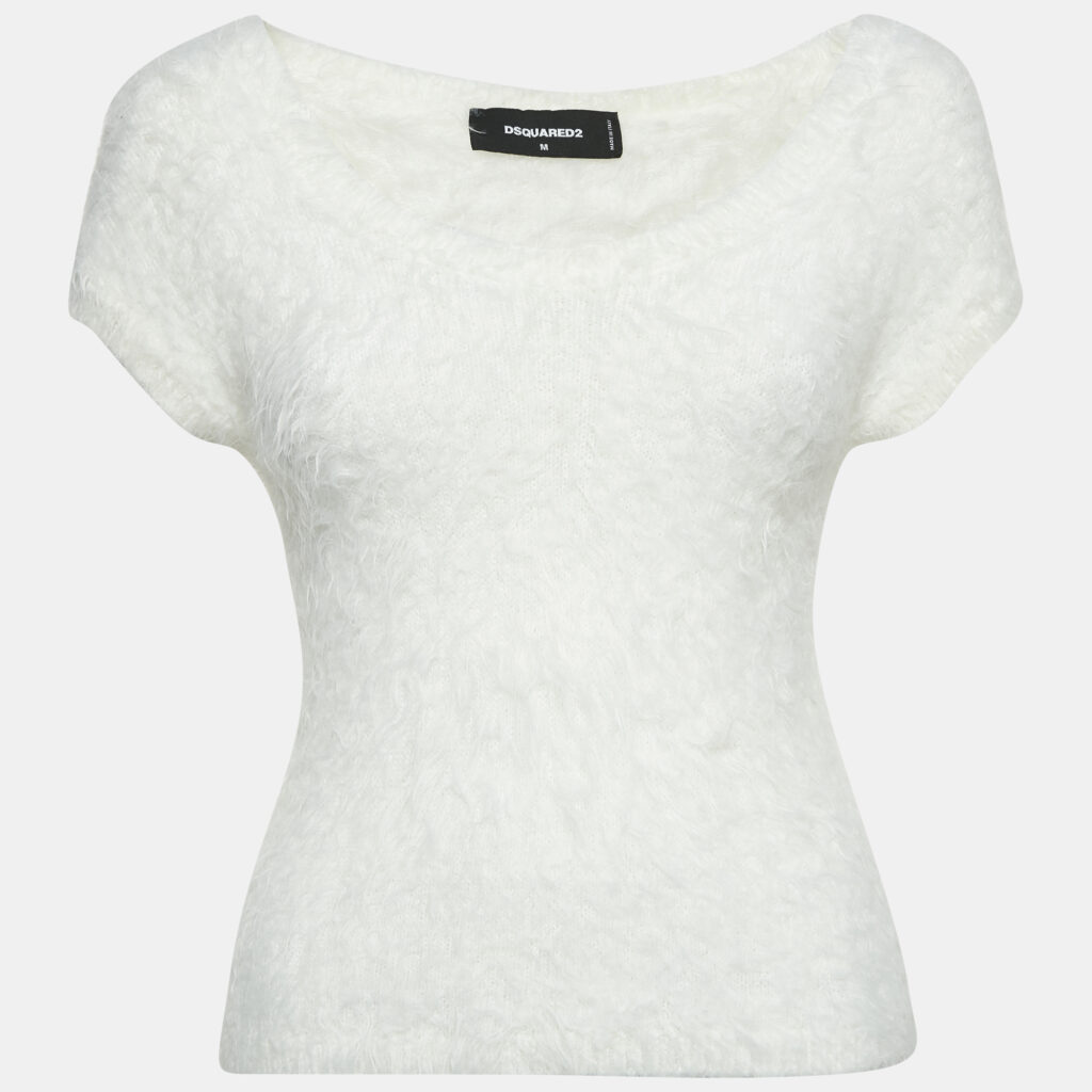 Dsquared2 White Textured Knit Crewneck Top M
