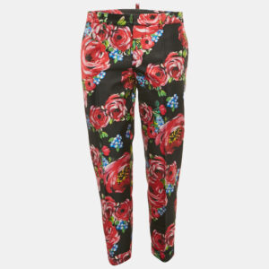 Dsquared2 Black Floral Print Silk Gabardine Pants S