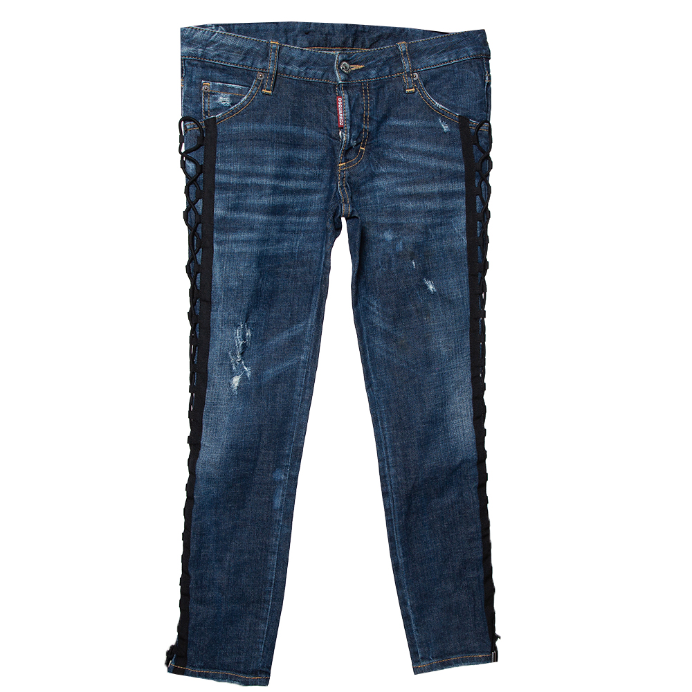 luxury-women-dsquared2-used-clothes-p390696-005 Dsquared2 Navy Blue Denim Tie Detail Deana Jeans S