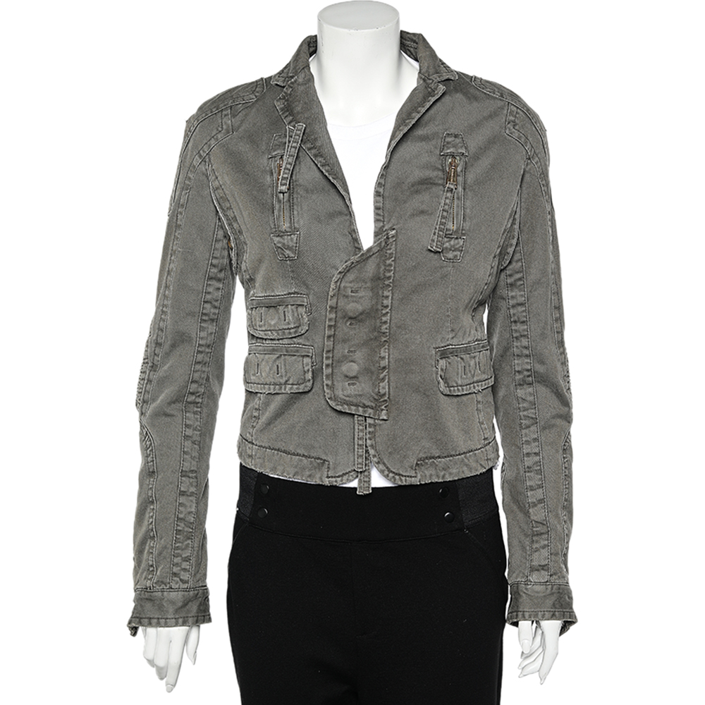 luxury-women-dsquared2-used-clothes-p572168-007-2 Dsquared2 Vintage Khaki Cotton Distressed Utility Jacket XXS