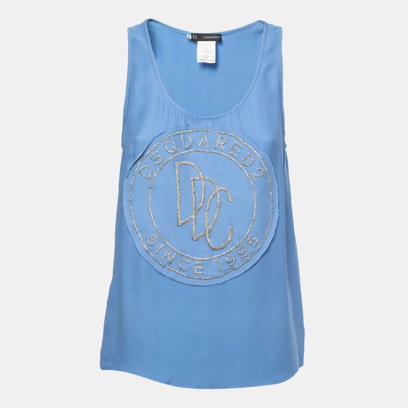 luxury-women-dsquared2-used-clothes-p804585-1684750147-002 Dsquared2 Blue Logo Embellished Crepe Tank Top S