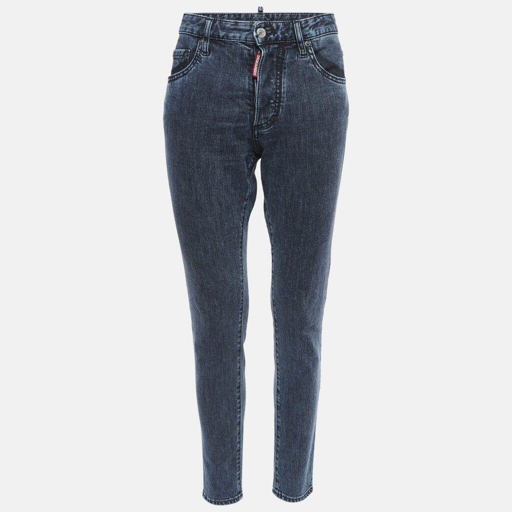 luxury-women-dsquared2-used-clothes-p916680-001 Dsquared2 Blue Washed Denim Buttoned Skinny Dan Jeans S