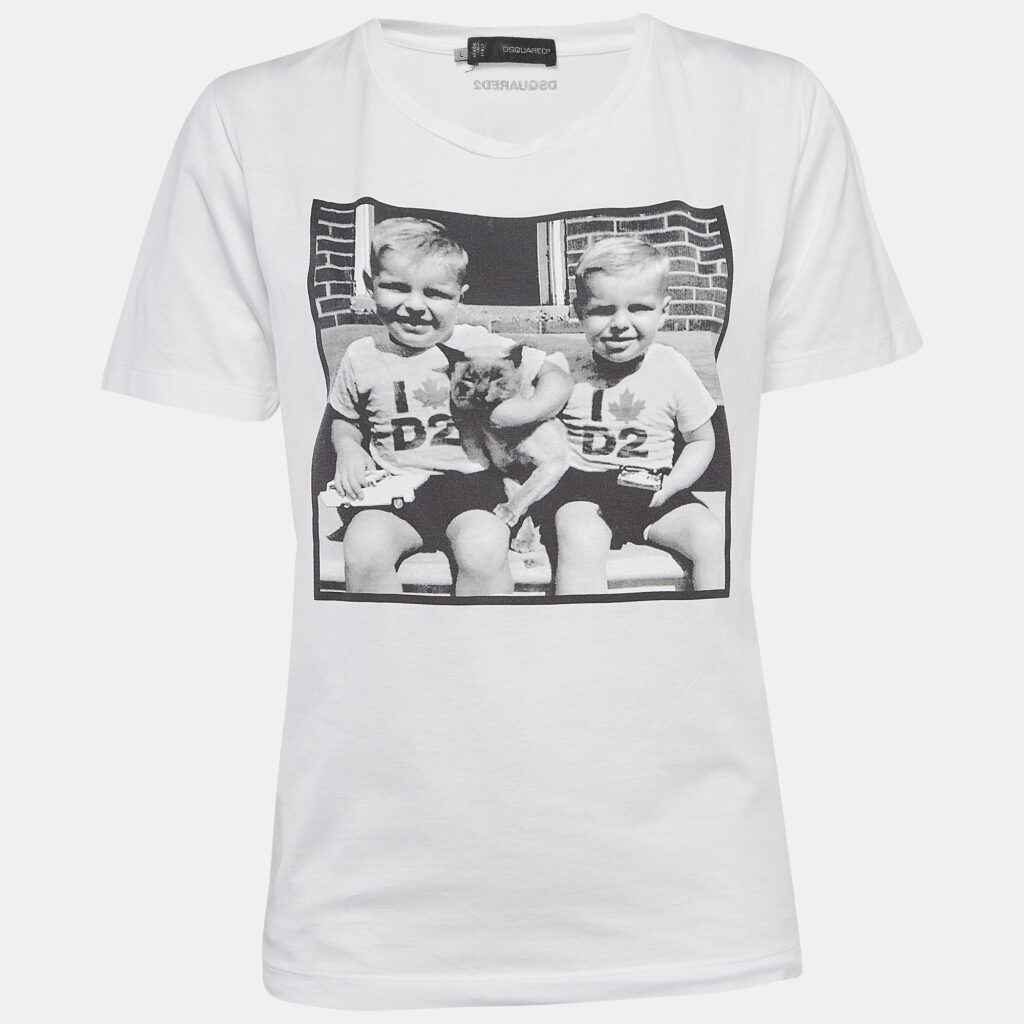 luxury-women-dsquared2-used-clothes-p940885-002 Dsquared2 White Digital Print Cotton Half Sleeve T-Shirt L