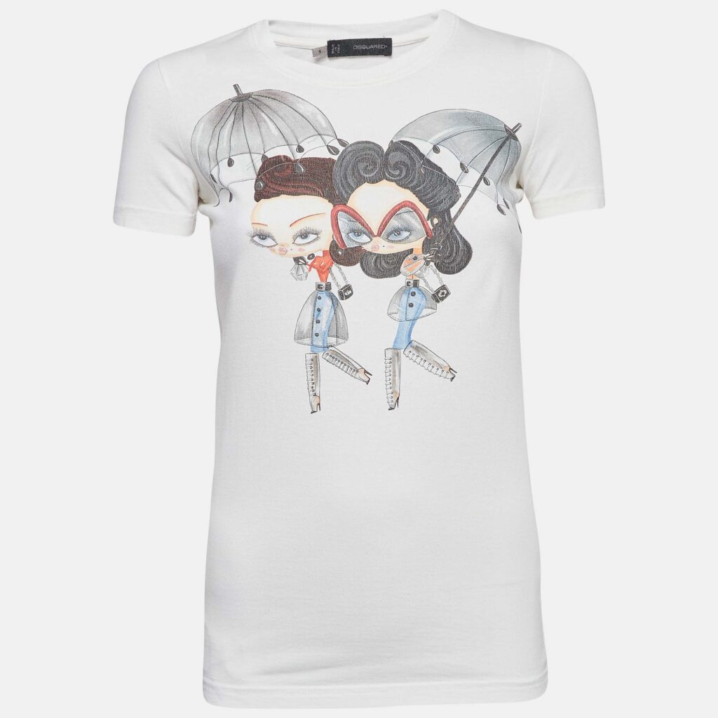 luxury-women-dsquared2-used-clothes-p960381-005 Dsquared2 White Print Cotton Short Sleeve T-Shirt S
