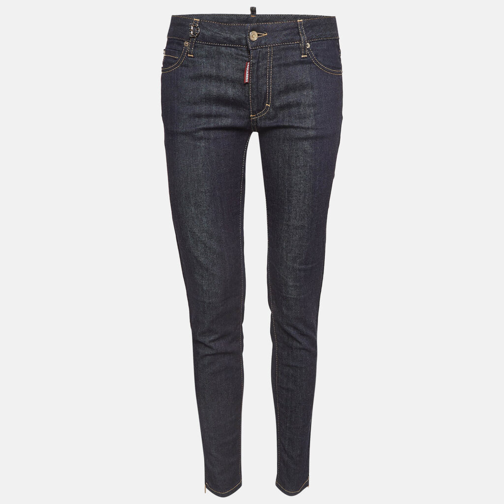 luxury-women-dsquared2-used-clothes-p973642-002 Dsquared2 Navy Blue Denim D Embellished Jeans M Waist 42"