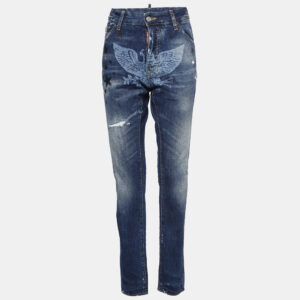 Dsquared2 Navy Blue Printed Distressed Denim Jeans L Waist 36"