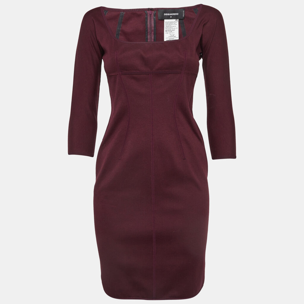 luxury-women-dsquared2-used-clothes-p978148-005 Dsquared2 Burgundy Cotton Knit Mini Dress M