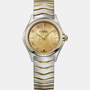 Ebel Champagne 18k Yellow Gold Stainless Steel Wave Lady 1216569 Quartz Women's Wristwatch 30 mm