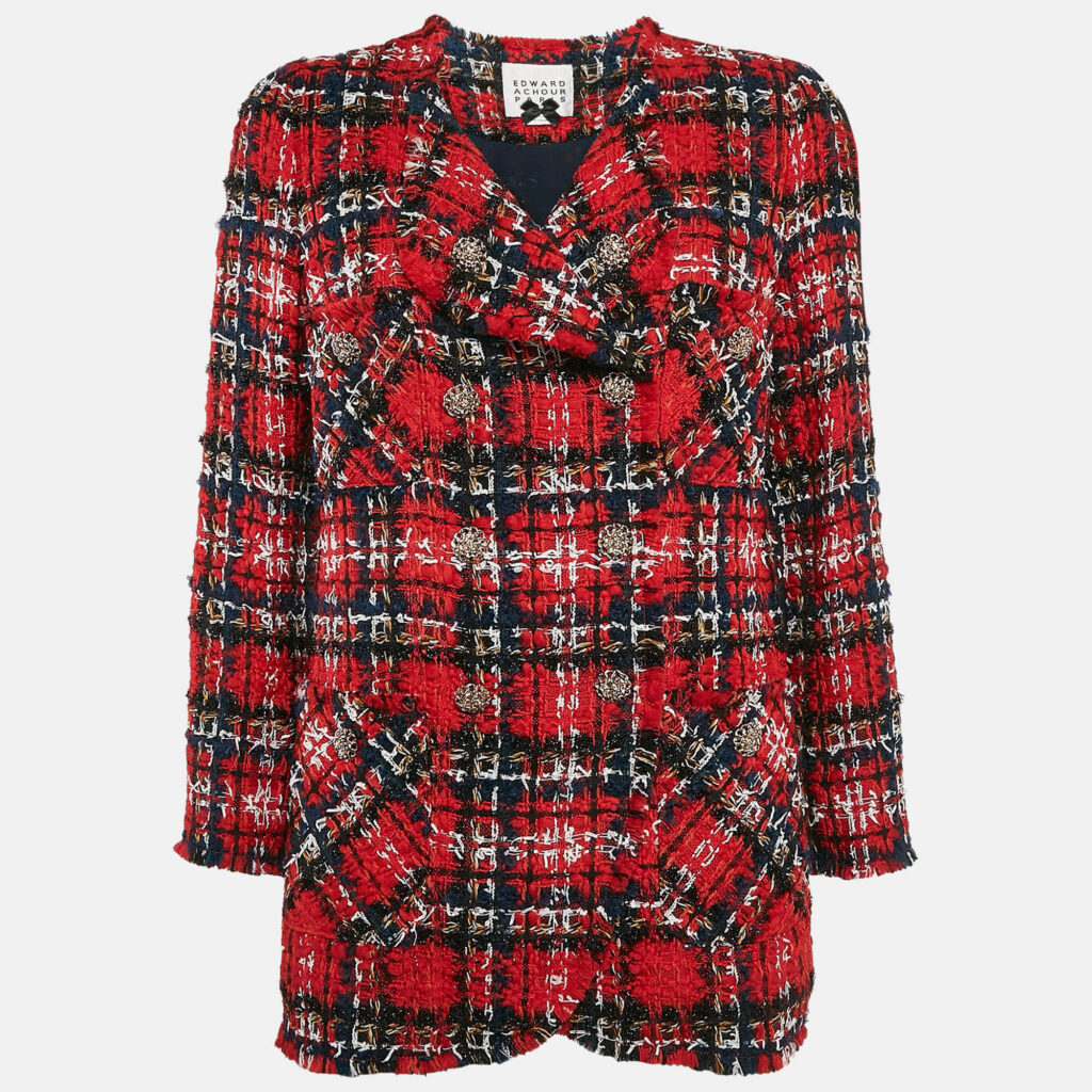 luxury-women-edward-archour-paris-used-clothes-p1093611-001 Edward Achour Paris Red Tweed Double Breasted Jacket M