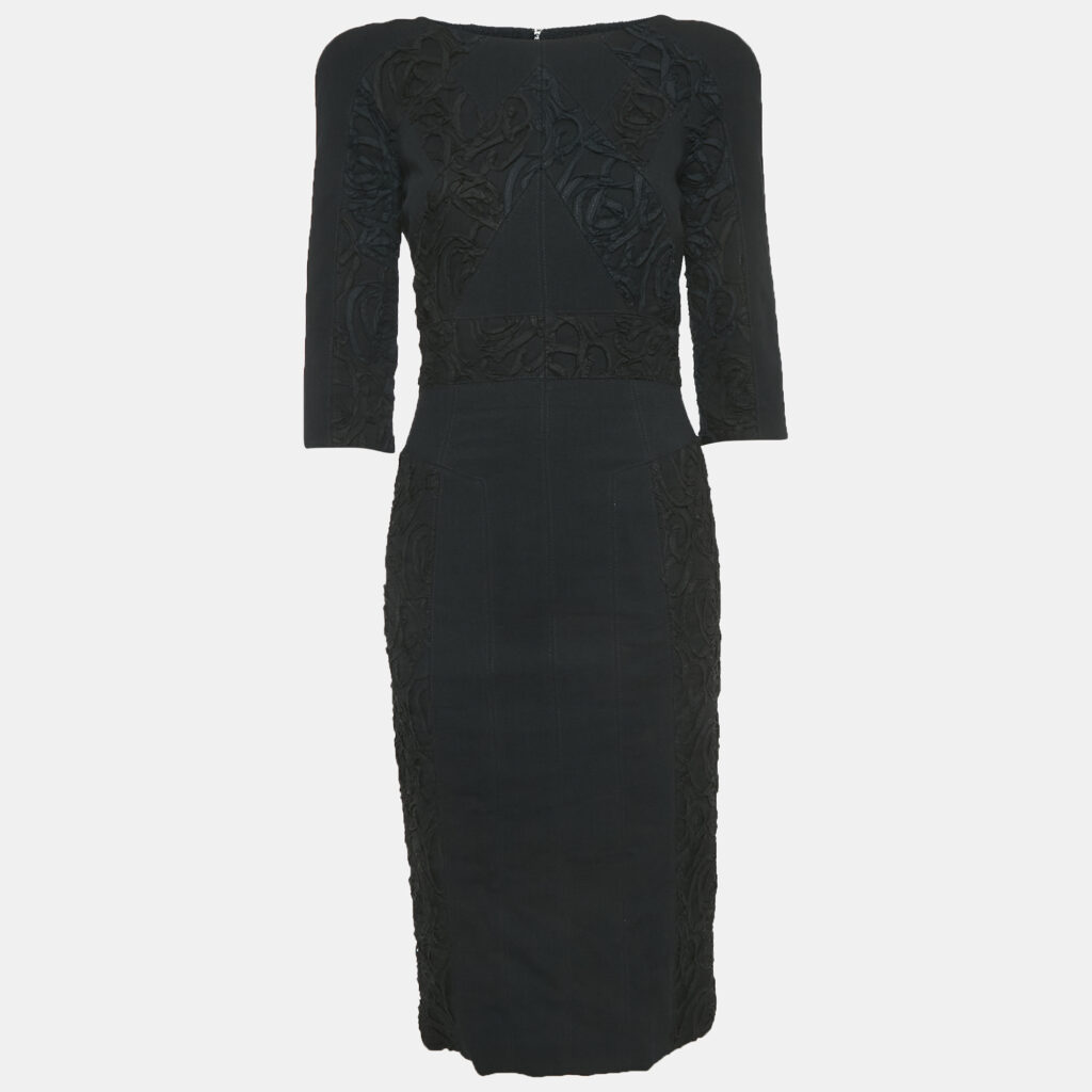 luxury-women-elie-saab-used-clothes-p1146131-005 Elie Saab Black Embroidered Silk Blend Sheath Dress S