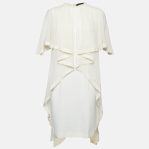 Elie Saab Ivory Silk and Jersey Ruffled Short Dress M