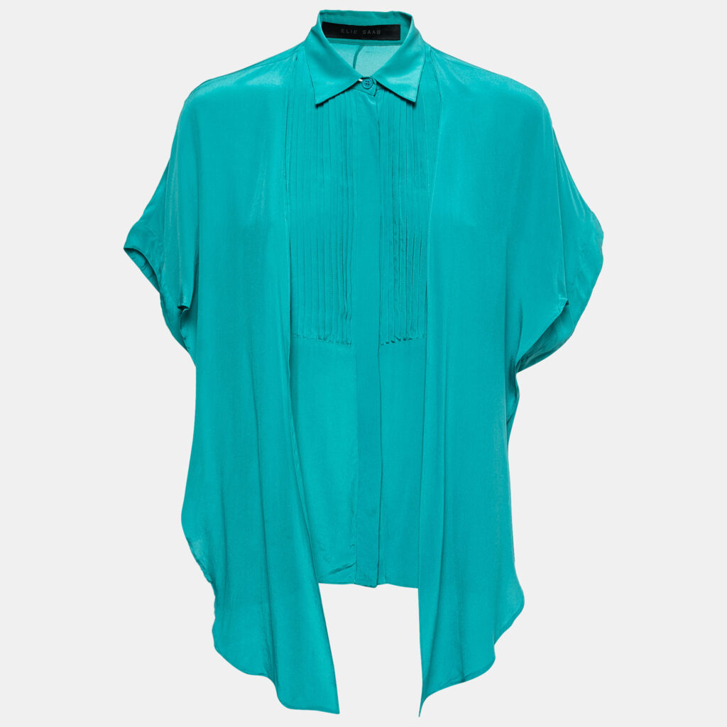 luxury-women-elie-saab-used-clothes-p763558-002 Elie Saab Green Crepe Silk Ruffled Overlay Shirt S