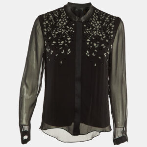 Elie Tahari Black Silk Embellished Button Front Blouse S