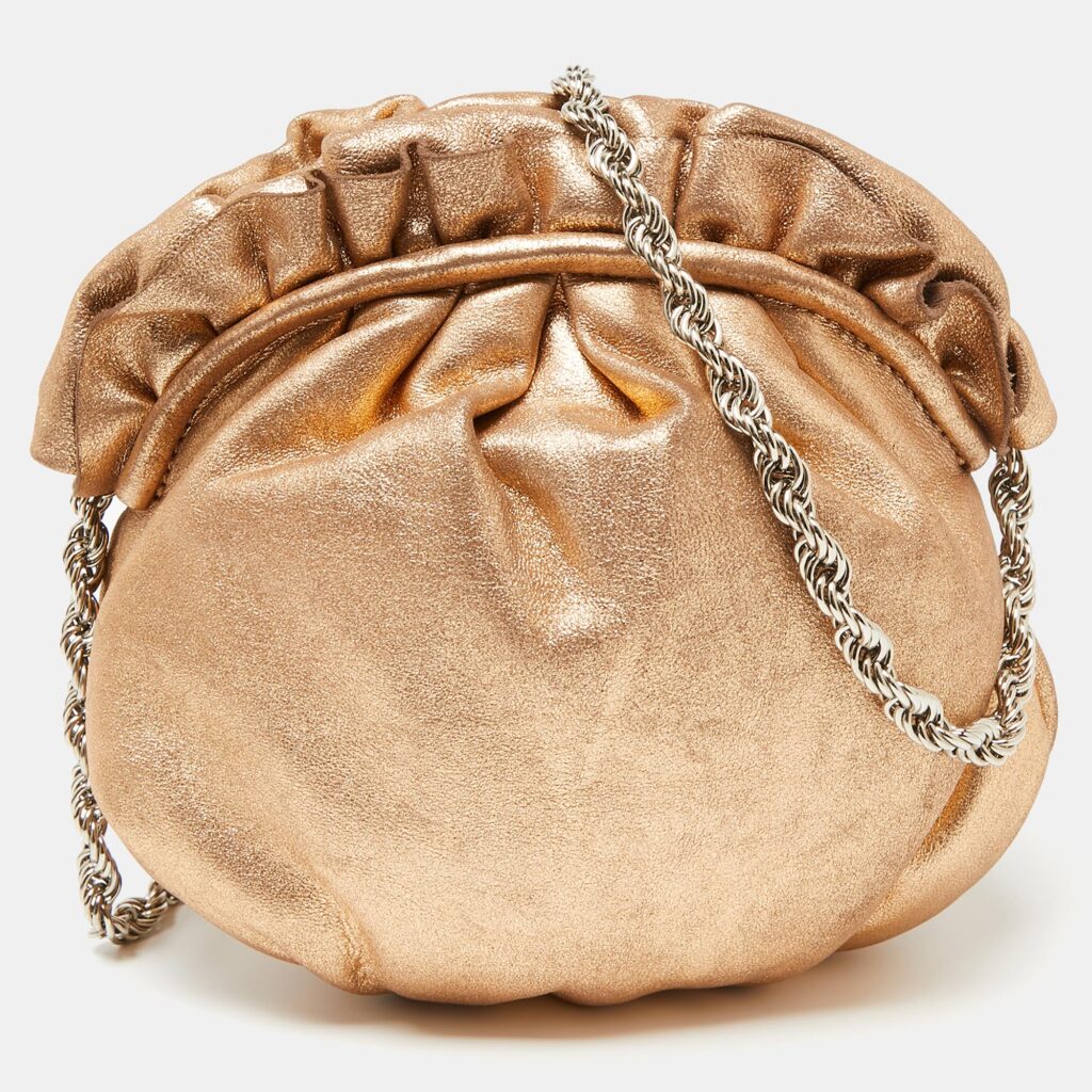 luxury-women-elie-tahari-used-handbags-p636280-009-1 Elie Tahari Metallic Gold Leather Pleated Frame Crossbody Bag