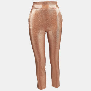 Elisabetta Franchi Metallic Rose Gold Lurex High Rise Cropped Trousers S