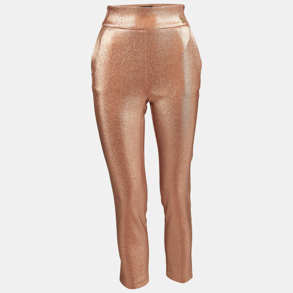 luxury-women-elisabetta-franchi-new-clothes-p943669-001 Elisabetta Franchi Metallic Rose Gold Lurex High Rise Cropped Trousers S