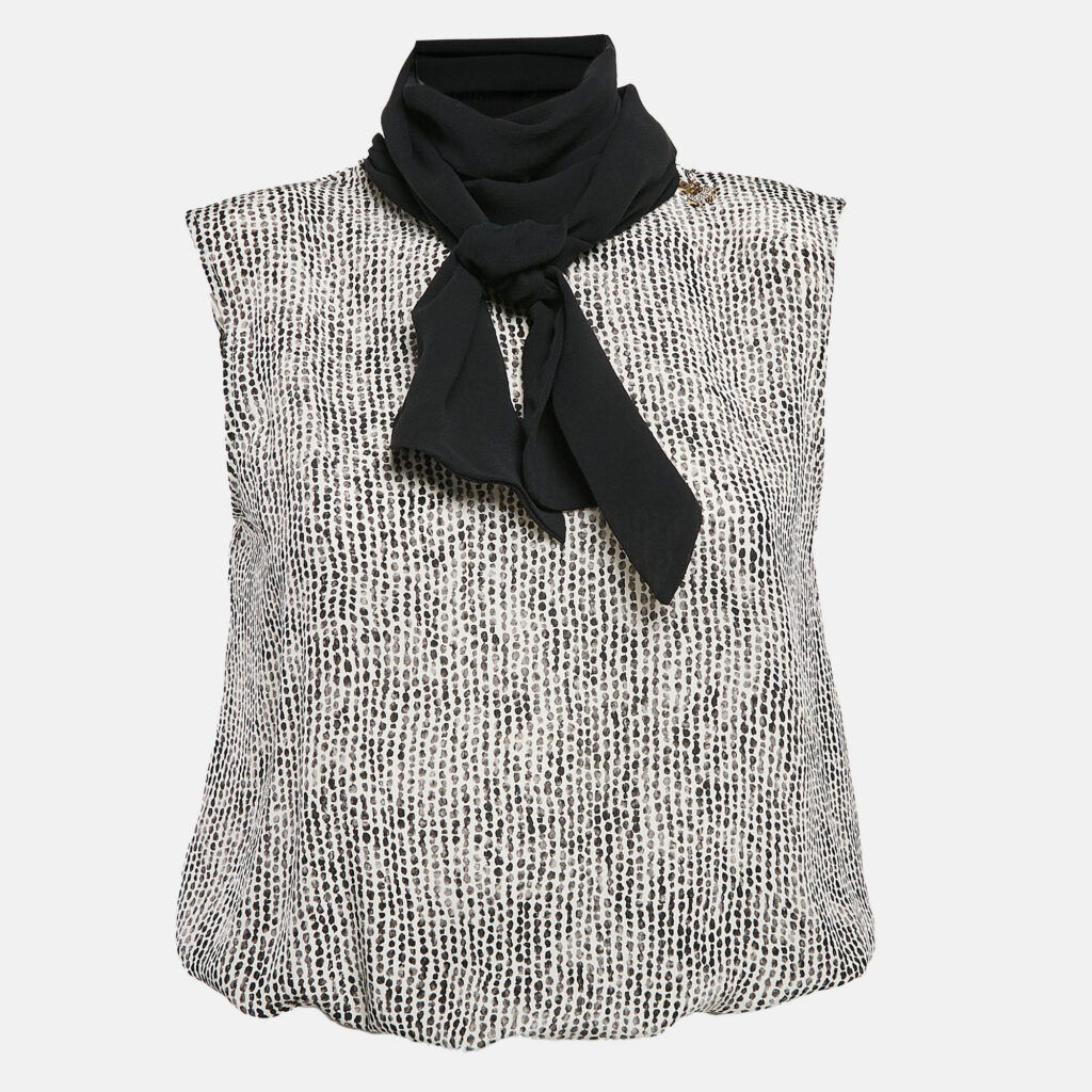 luxury-women-elisabetta-franchi-used-clothes-p1045283-003 Elisabetta Franchi Black/White Printed Silk Bow Neck Top S