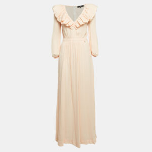 Elisabetta Franchi Orange Checks Crepe Maxi Dress XL