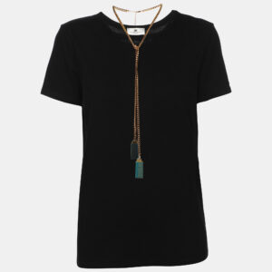 Elisabetta Franchi Black Cotton Round Neck Chain T-Shirt S