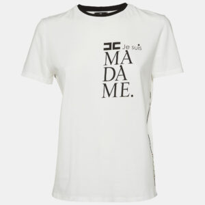 Elisabetta Franchi White Printed Cotton Crew Neck T-Shirt L